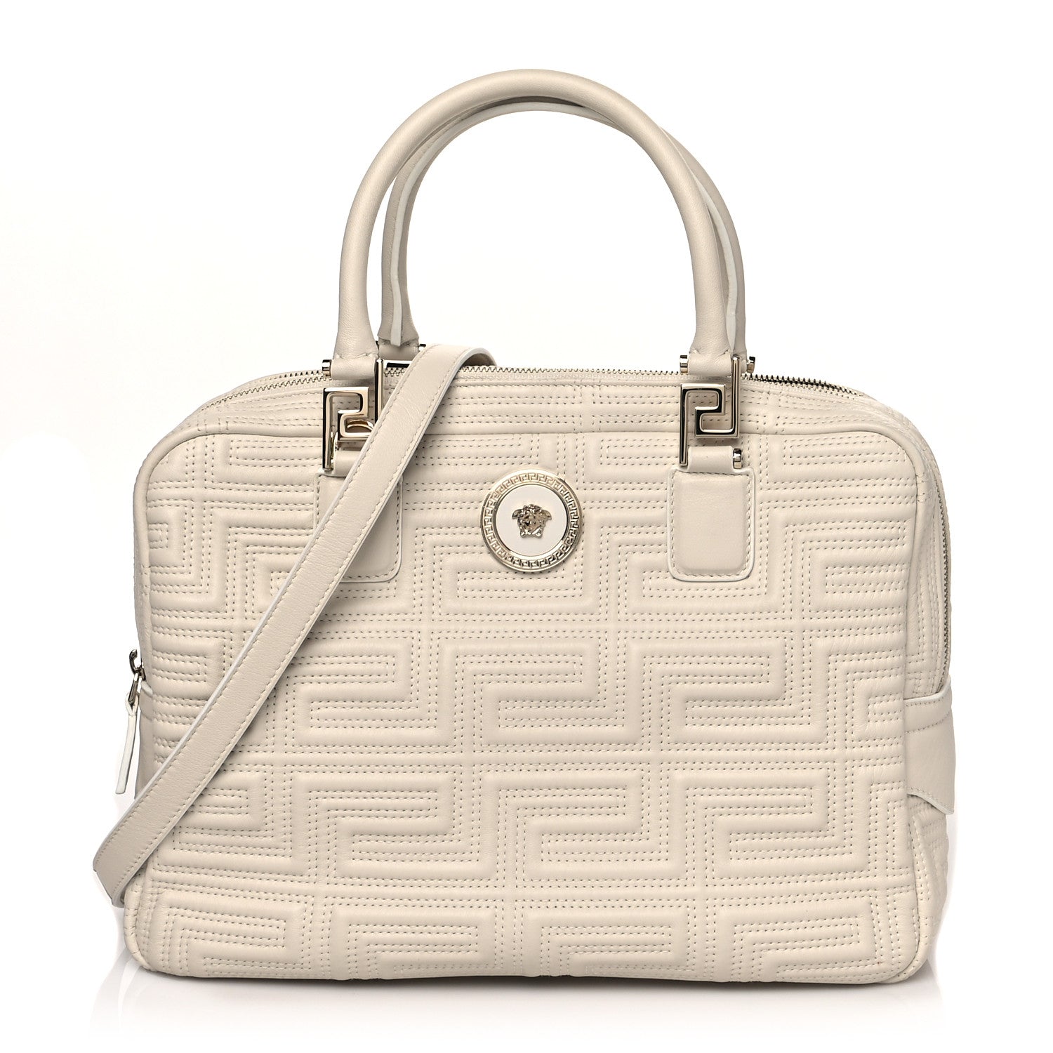 Versace Calfskin Icon Quilted Shoulder Bag White 1 of 10