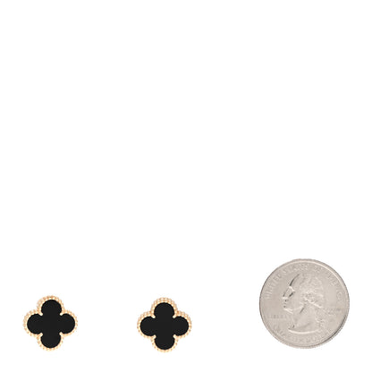 Van Cleef & Arpels 18K Yellow Gold Black Onyx Vintage Alhambra Earrings 2 of 5