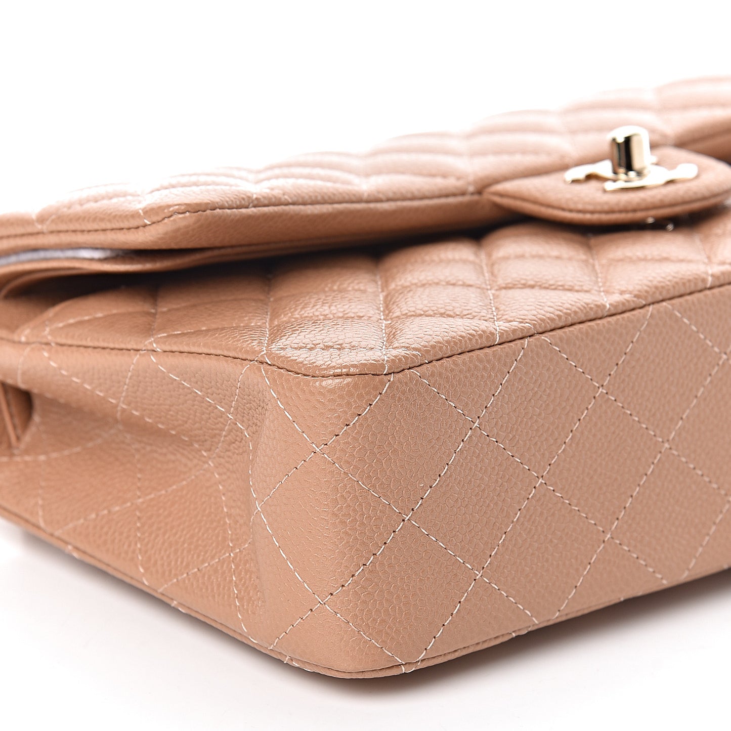 Iridescent Caviar Quilted Medium Double Flap Beige