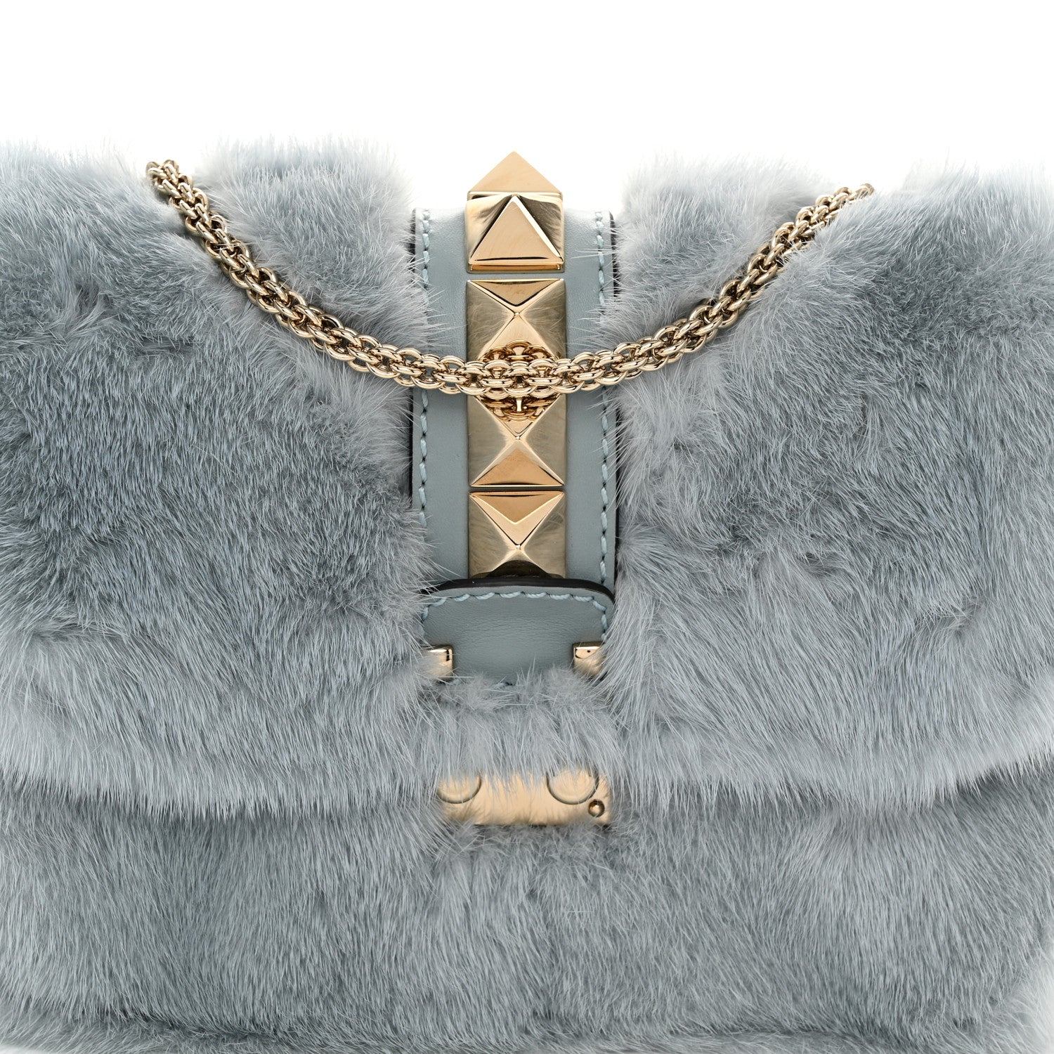 Valentino Garavani Mink Fur Small Glam Lock Rockstud Flap Light Blue 8 of 11