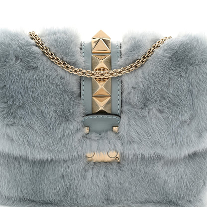 Valentino Garavani Mink Fur Small Glam Lock Rockstud Flap Light Blue 8 of 11