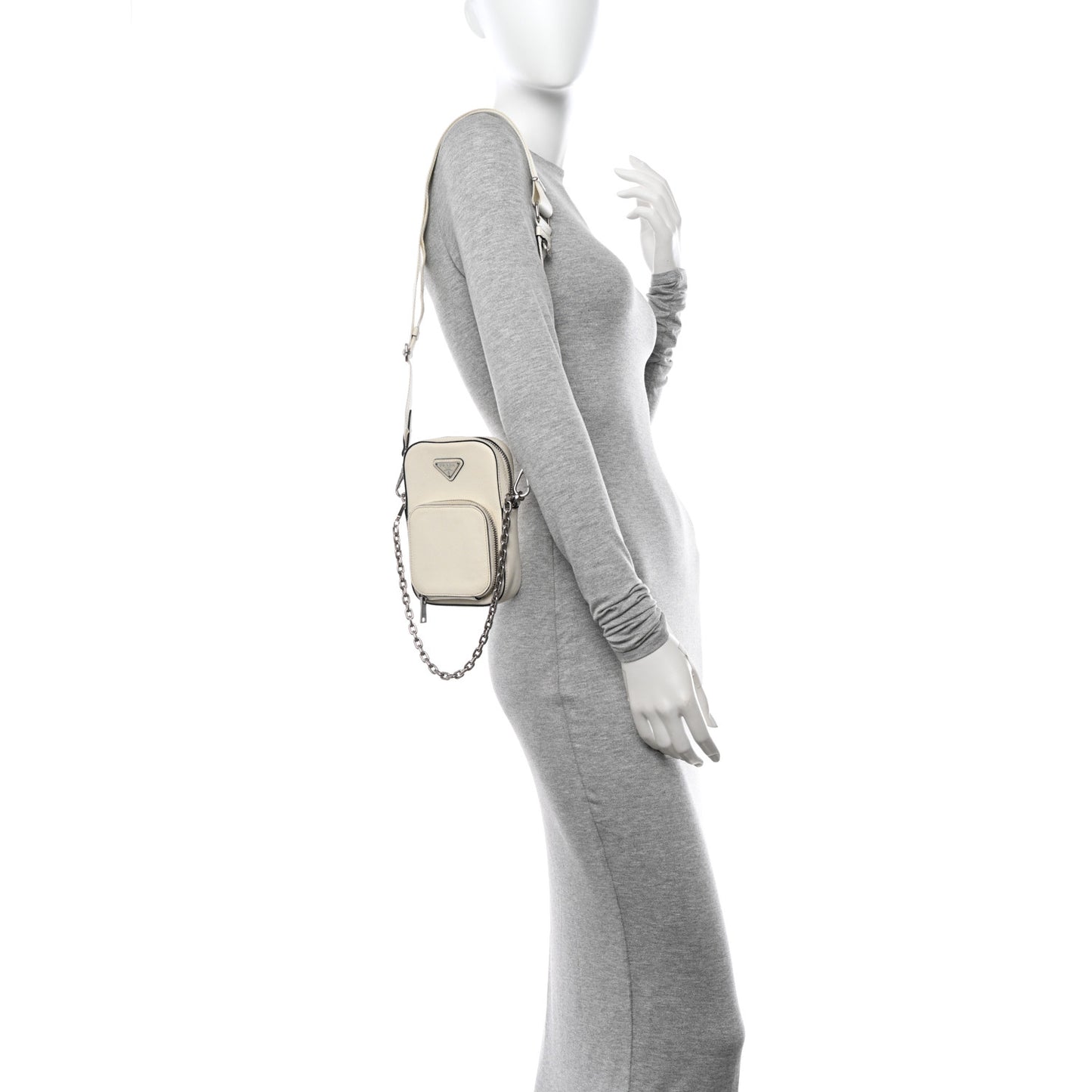 Saffiano Lux Phone Crossbody Pouch White