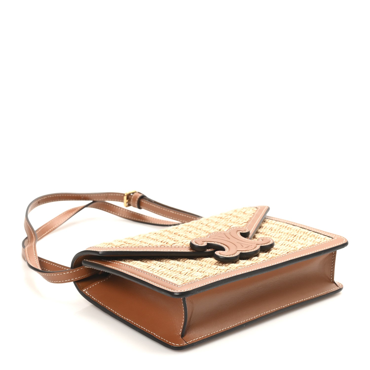 Celine Raffia Calfskin Triomphe Wallet on Strap Natural Tan 4 of 9