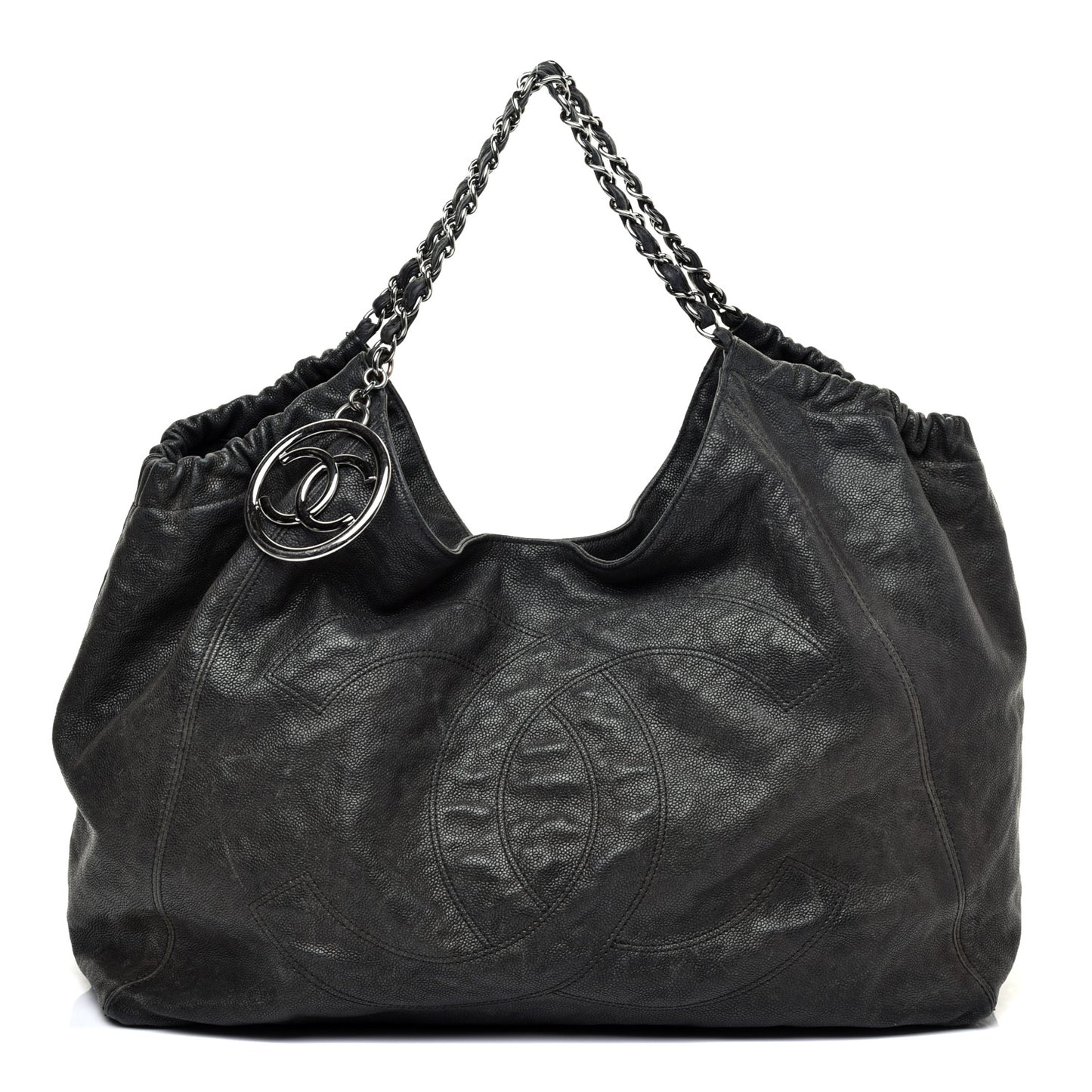 Distressed Caviar XL Coco Cabas Black