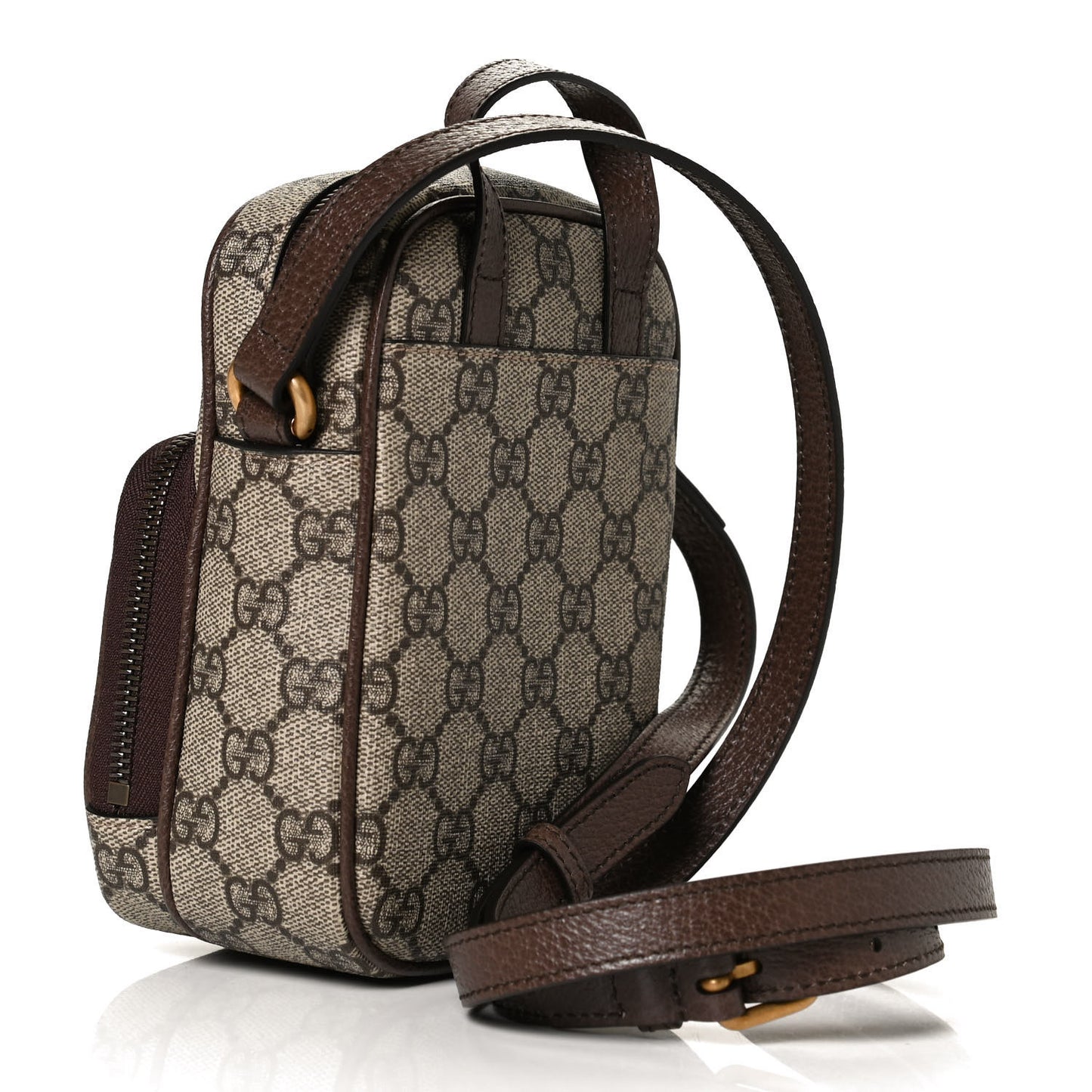 GG Supreme Monogram Web Mini Ophidia Double Zip Messenger Bag Beige New Acero