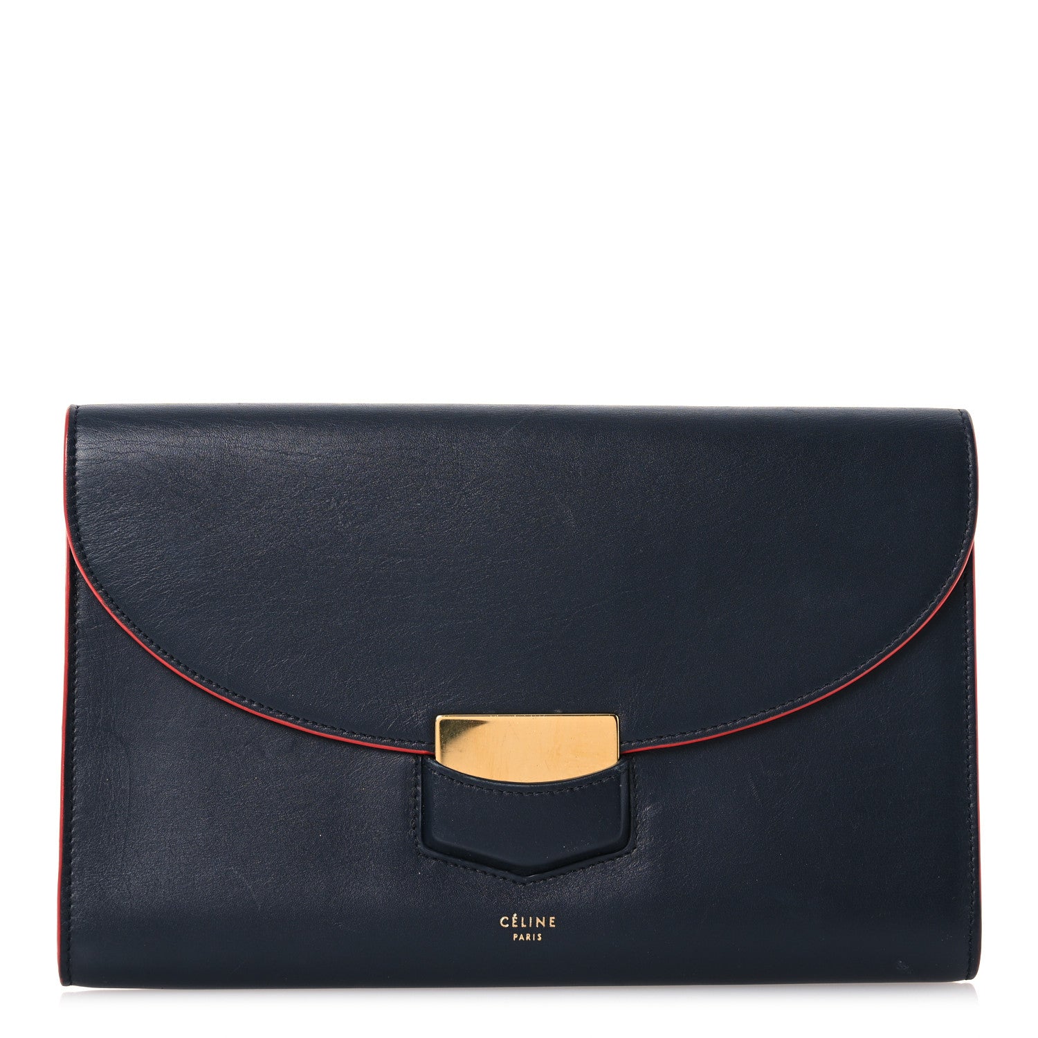 Celine Smooth Calfskin Trotteur Clutch Navy Blue Red 1 of 20