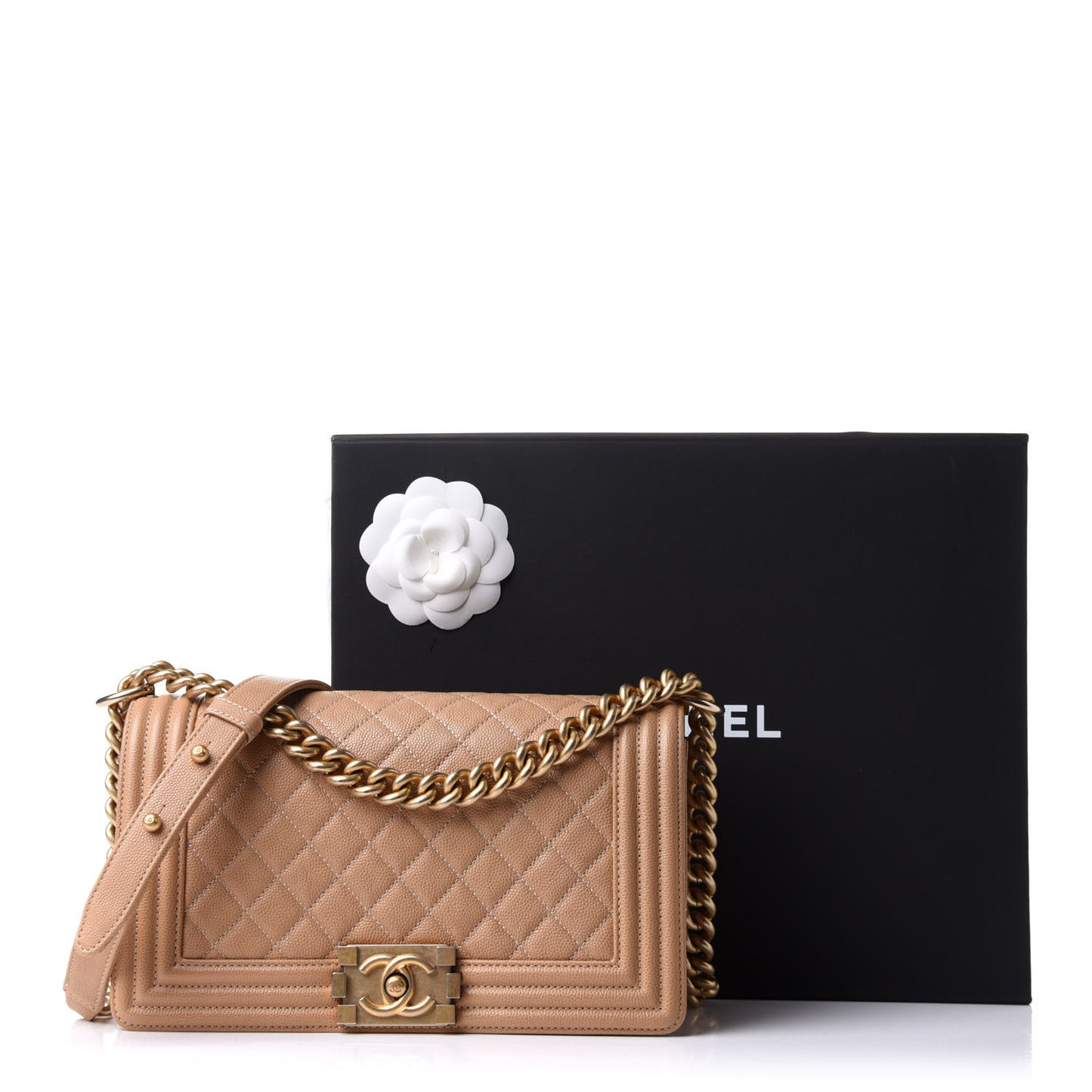 Caviar Quilted Medium Boy Flap Beige