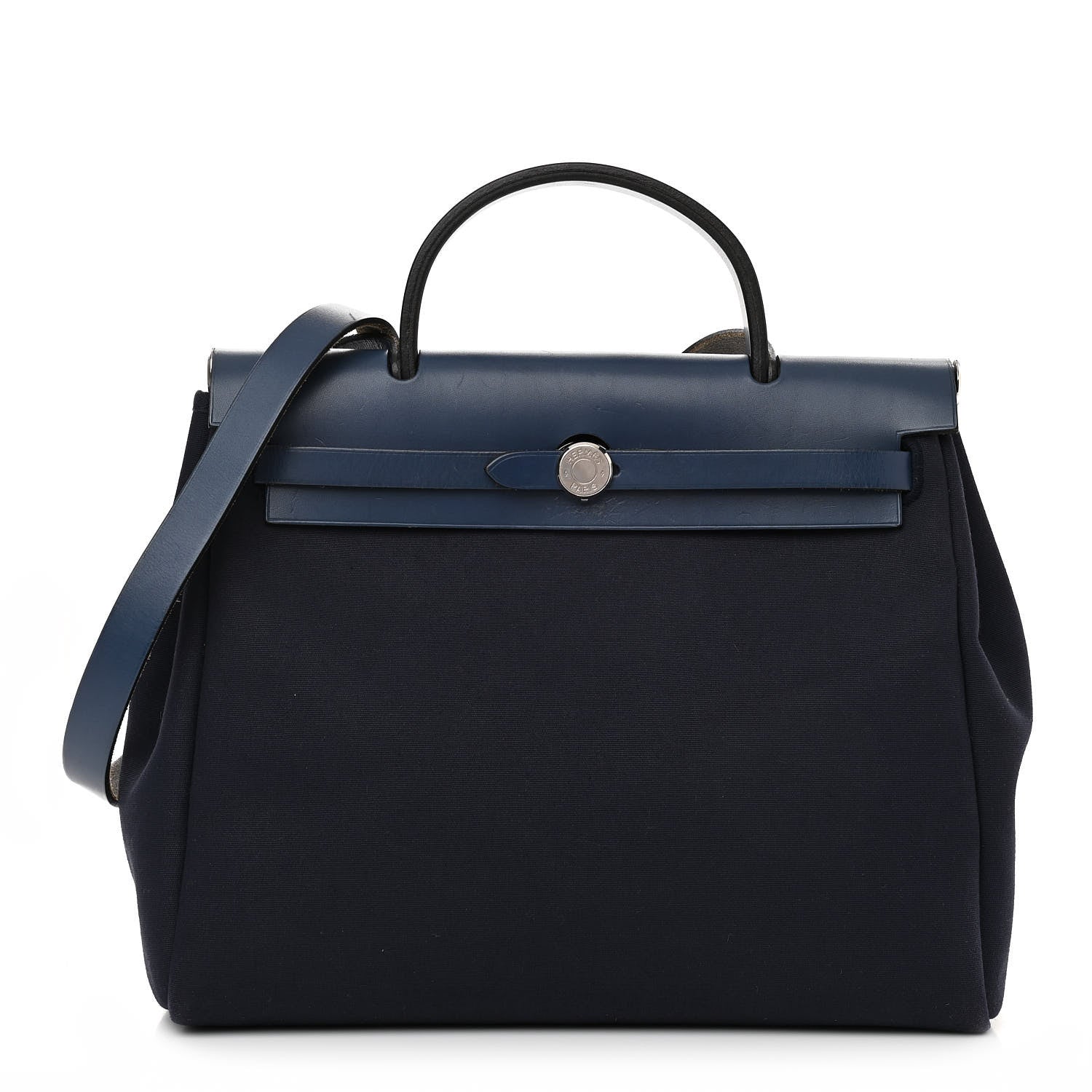 Hermes Toile Vache Calfskin Herbag 30 PM Navy Bleu 1 of 11