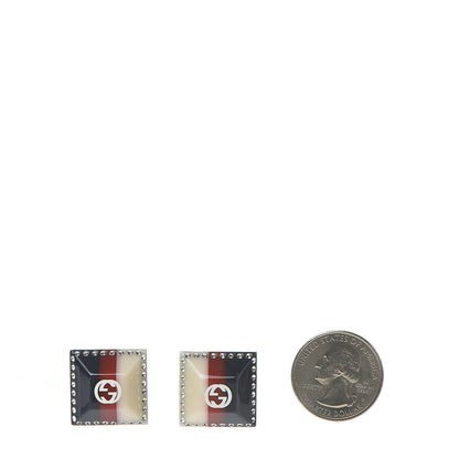 Gucci Resin Strass Vintage Web Stud Earrings Blue Red 2 of 5