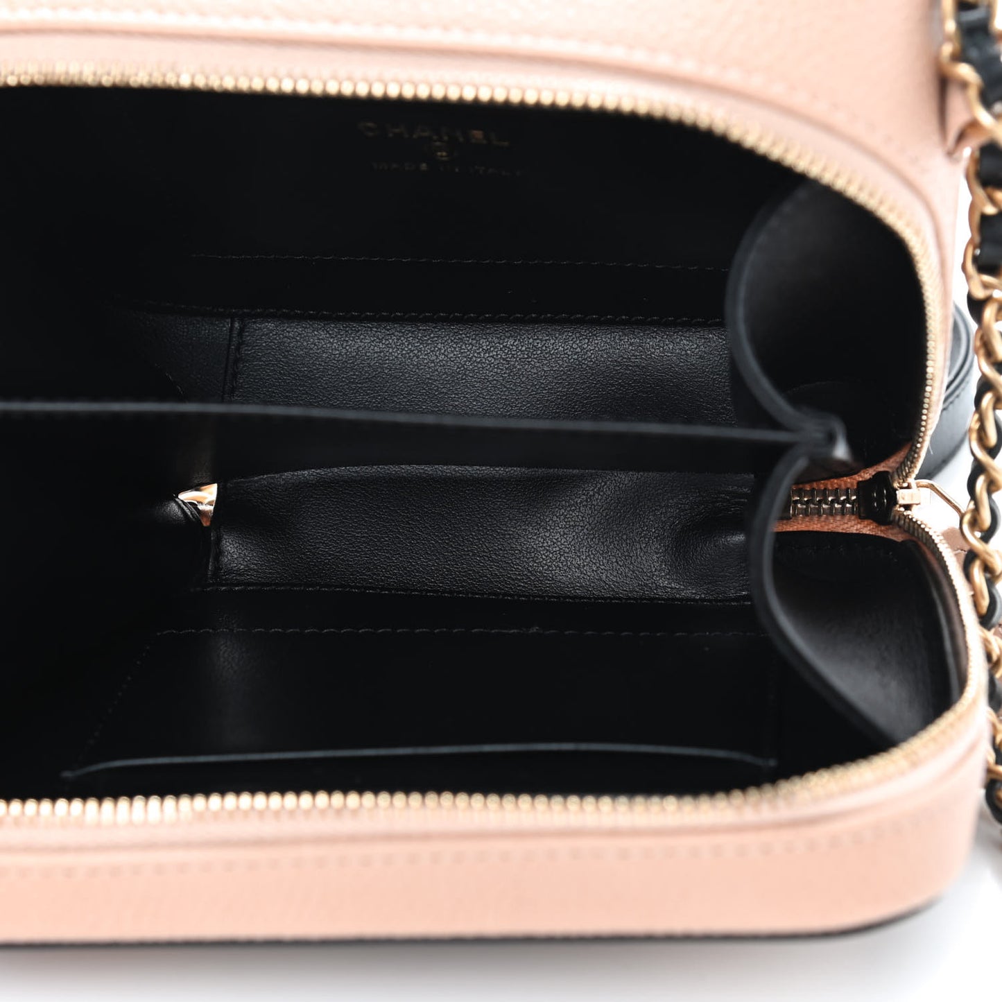 Caviar Quilted CC Filigree Vanity Clutch With Chain Beige Black