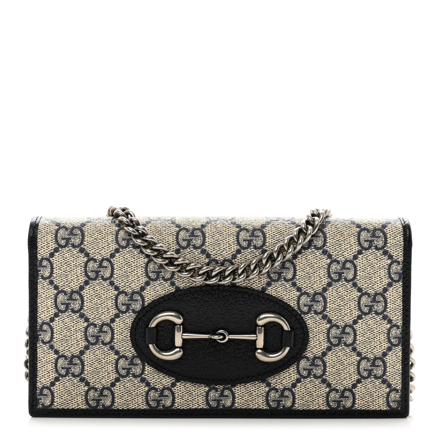 Gucci GG Supreme Monogram Azalea Calfskin Horsebit 1955 Wallet On Chain Beige Blue 1 of 9