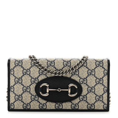 Gucci GG Supreme Monogram Azalea Calfskin Horsebit 1955 Wallet On Chain Beige Blue 1 of 9