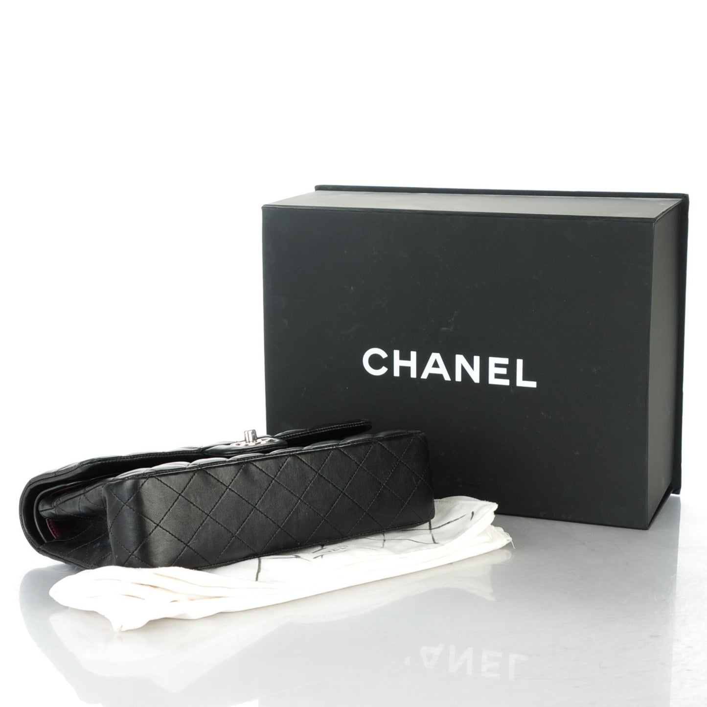 Lambskin Quilted Medium Double Flap Black