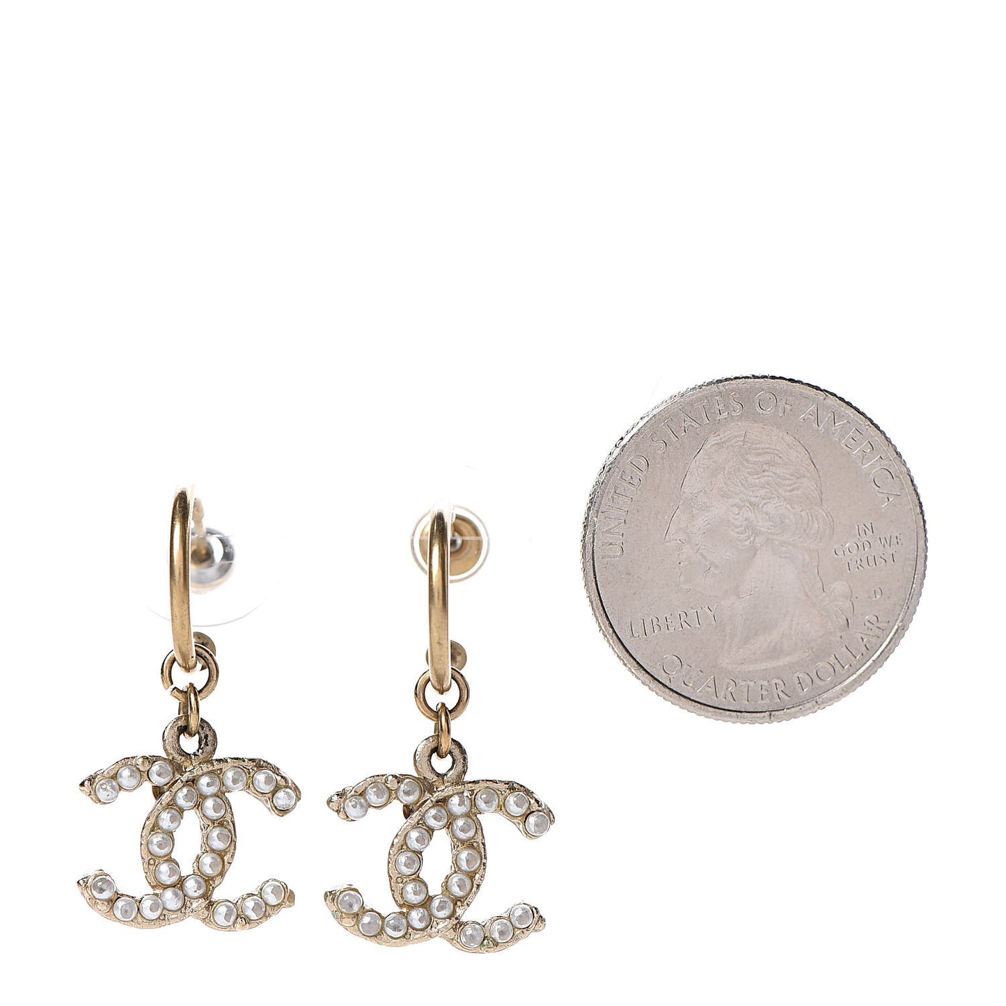 Pearl CC Dangle Earrings Light Gold