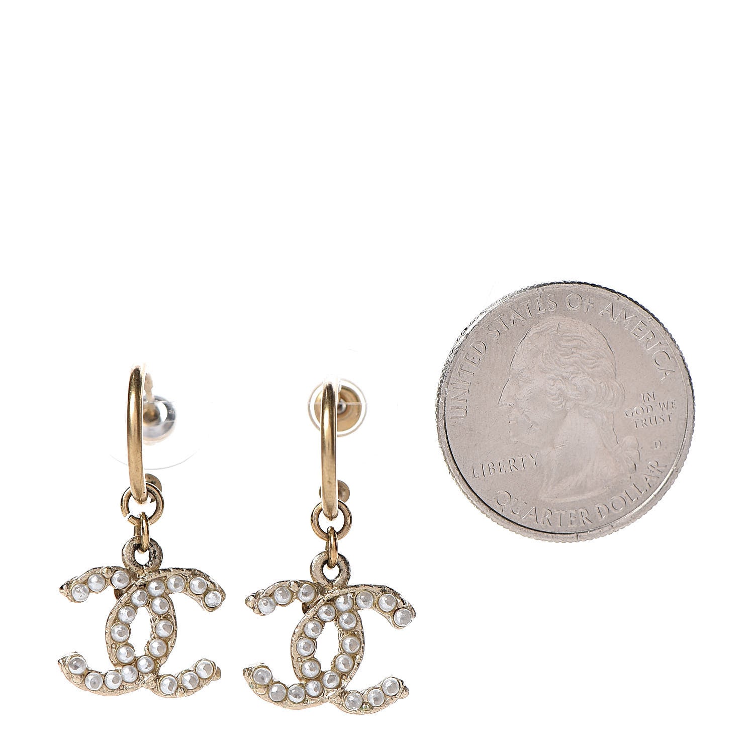 Chanel Pearl CC Dangle Earrings Light Gold 2 of 6