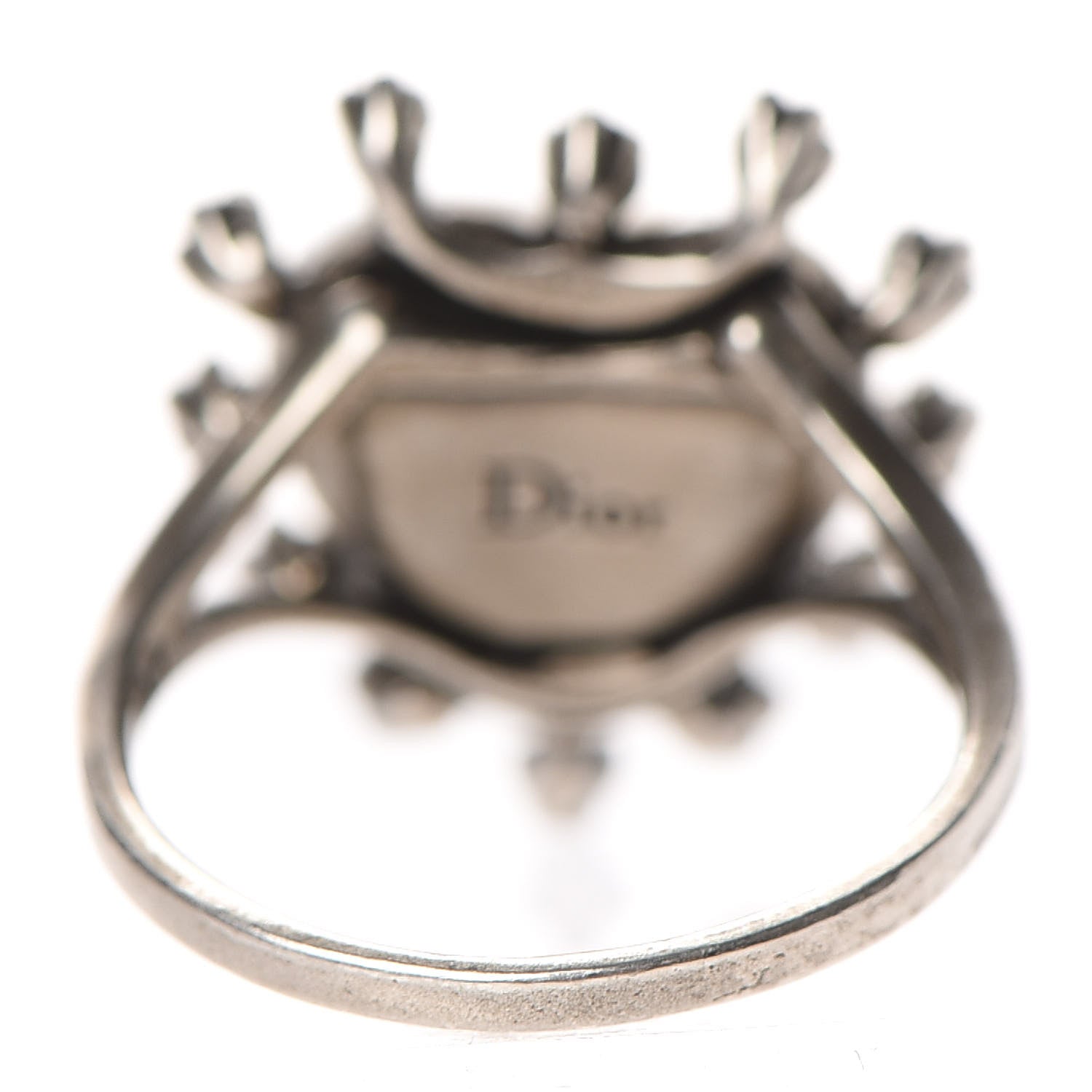 Christian Dior Resin Crystal Metal Blue Bohemienne Heart Ring M Aged Silver White 4 of 5