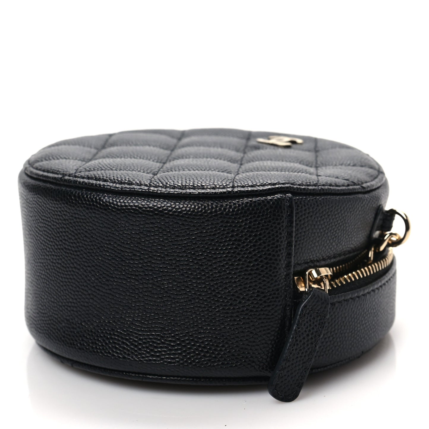 Caviar Quilted Round Clutch With Chain Black