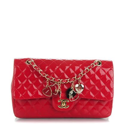Chanel Patent Calfskin Quilted Valentine Charms Medium Single Flap Red 1 of 8