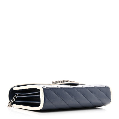Gucci Vintage Effect Calfskin Matelasse Diagonal Torchon GG Marmont Chain Wallet Blue Agata Mystic White 4 of 11