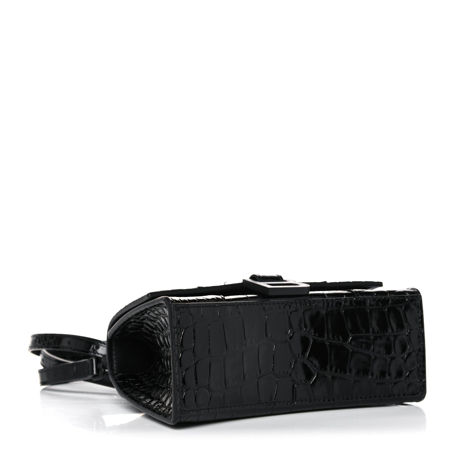 Balenciaga Shiny Calfskin Monochrome Crocodile Embossed Hourglass Top Handle Bag XS Black 4 of 10