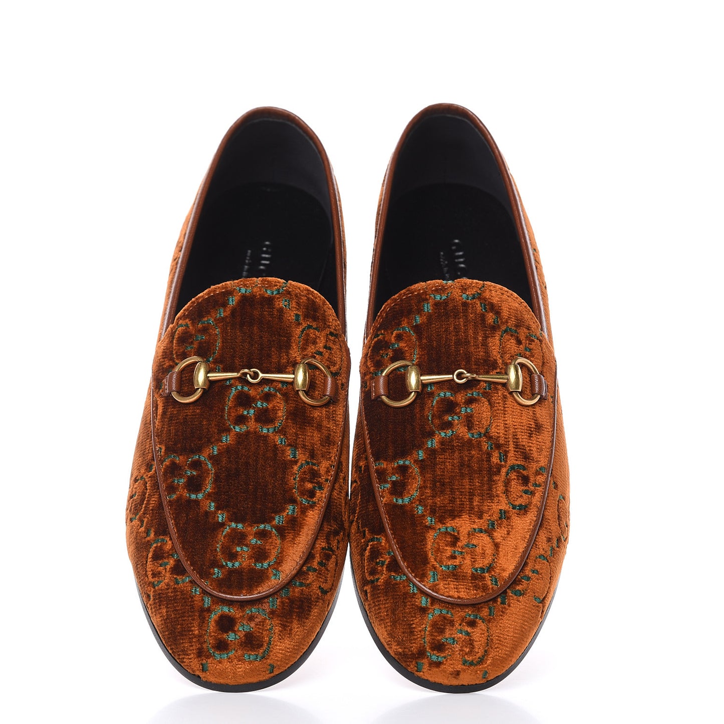 Velvet GG Monogram Horsebit Womens Jordaan Loafers 38.5 Cognac Green