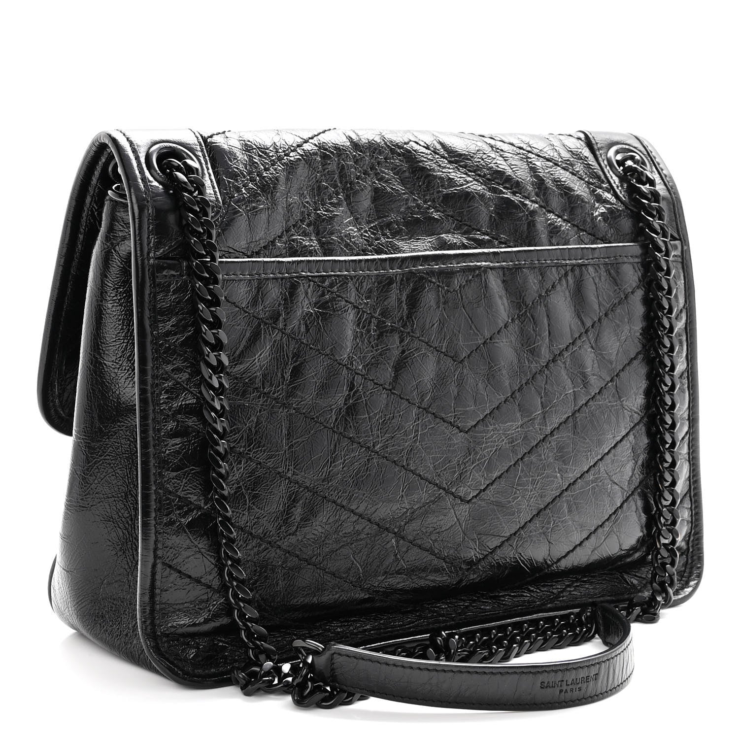 Saint Laurent Crinkled Calfskin Matelasse Monogram Medium Niki Chain Satchel Black 3 of 10