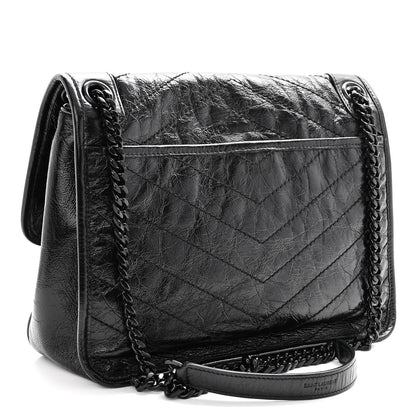 Saint Laurent Crinkled Calfskin Matelasse Monogram Medium Niki Chain Satchel Black 3 of 10
