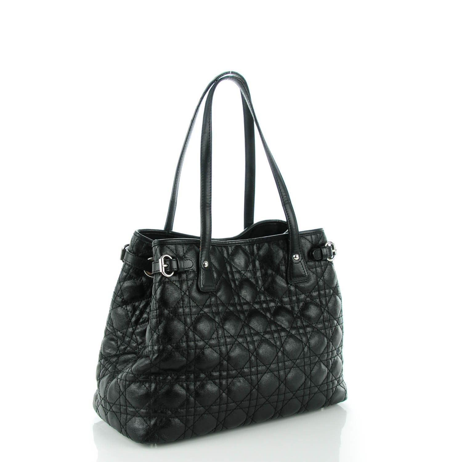 Christian Dior Coated Canvas Cannage Medium Panarea Tote Black 3 of 7