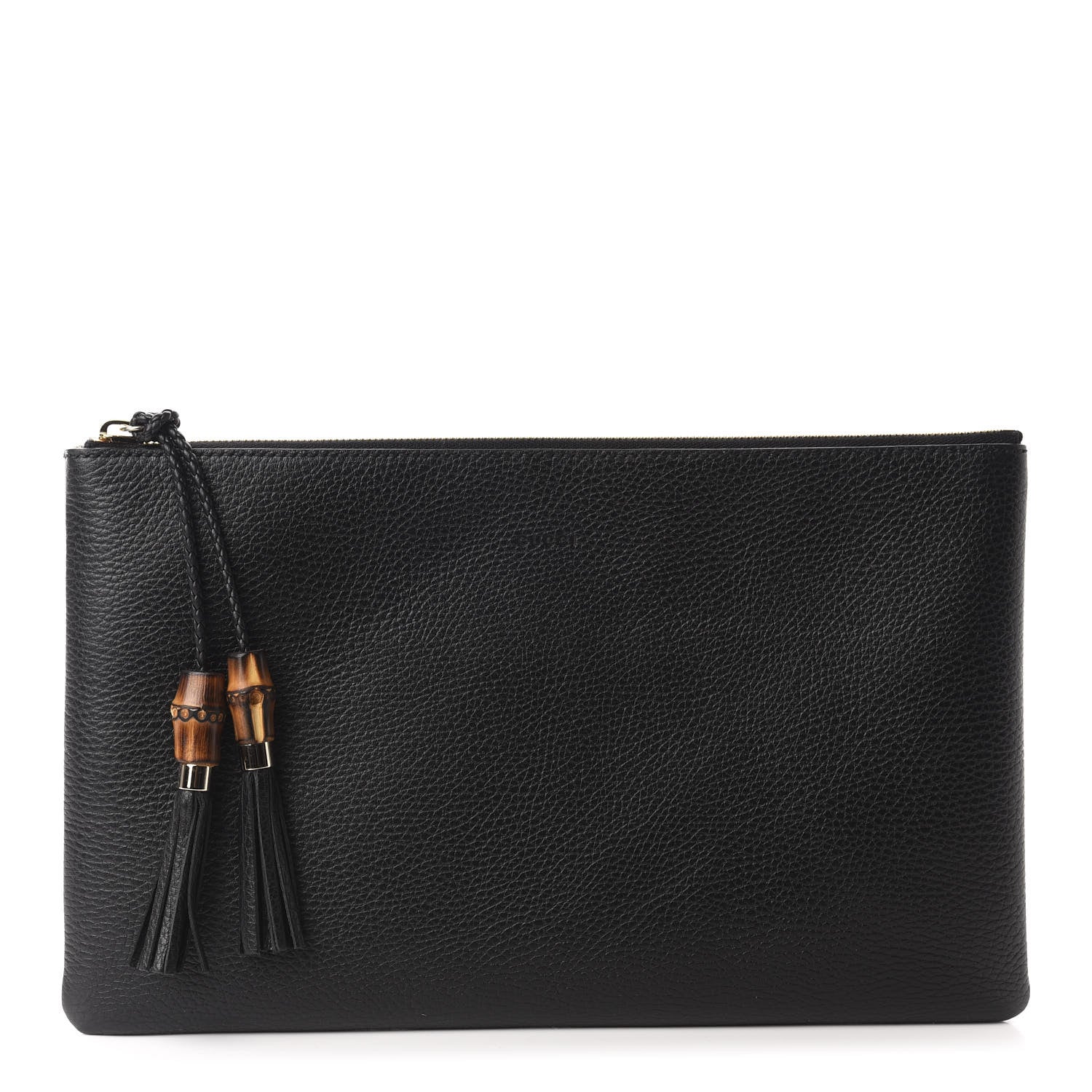 Gucci Pebbled Calfskin Large Bamboo Clutch Black 1 of 9