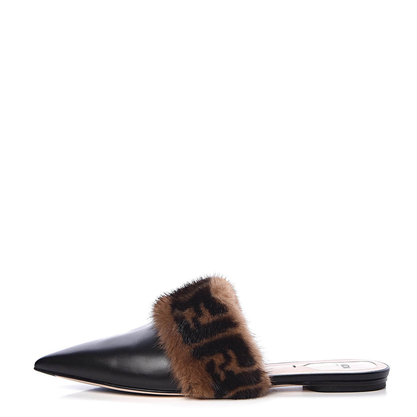 Calfskin Mink Fur FF Flat Mules 40 Black