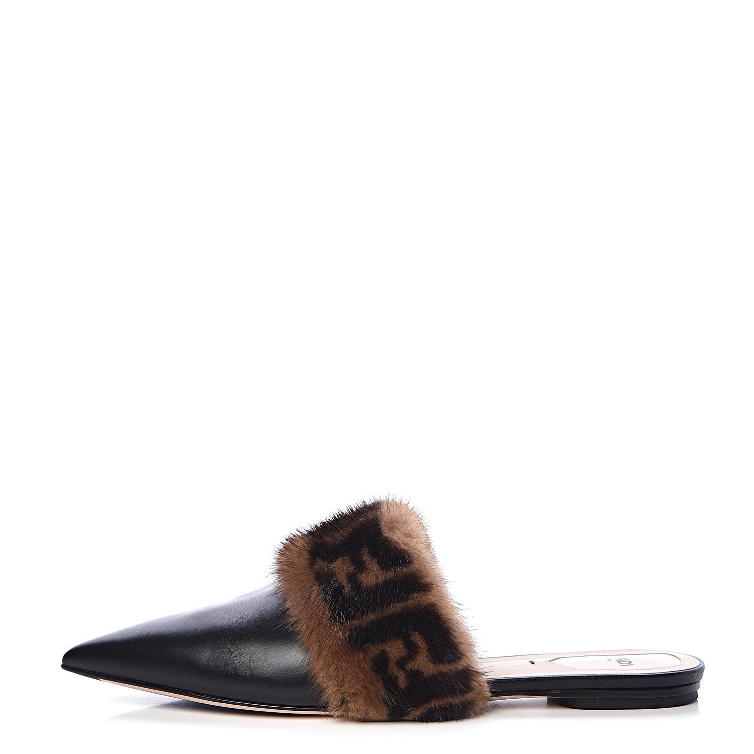 Fendi Calfskin Mink Fur FF Flat Mules 40 Black 1 of 12