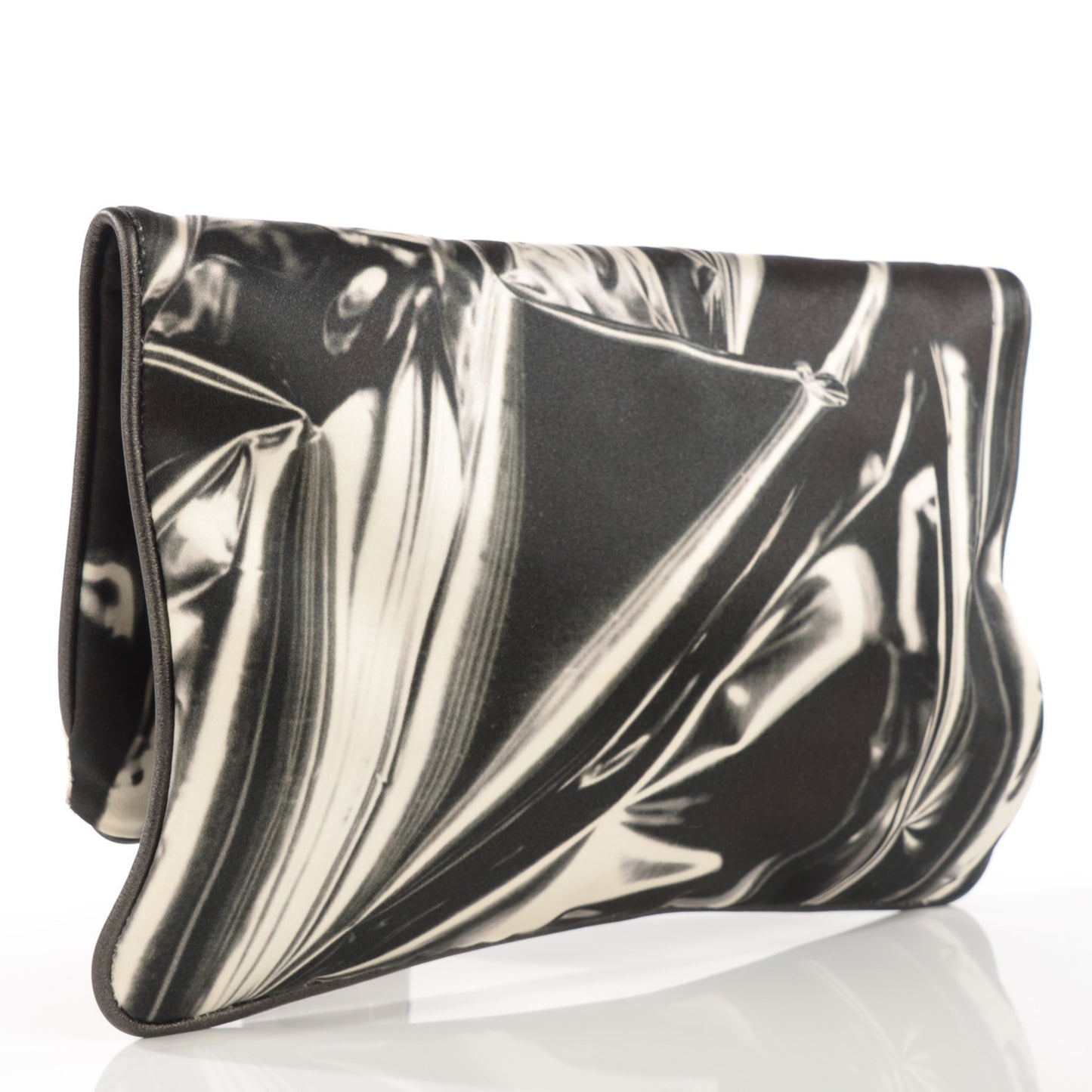 Satin Foil Print Fold Over Falabella Clutch Black