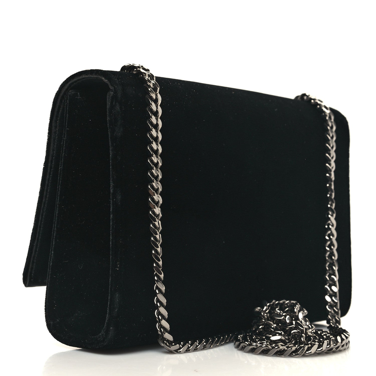 Saint Laurent Velvet Crystal Monogram Kate Tassel Chain Wallet Black 3 of 9