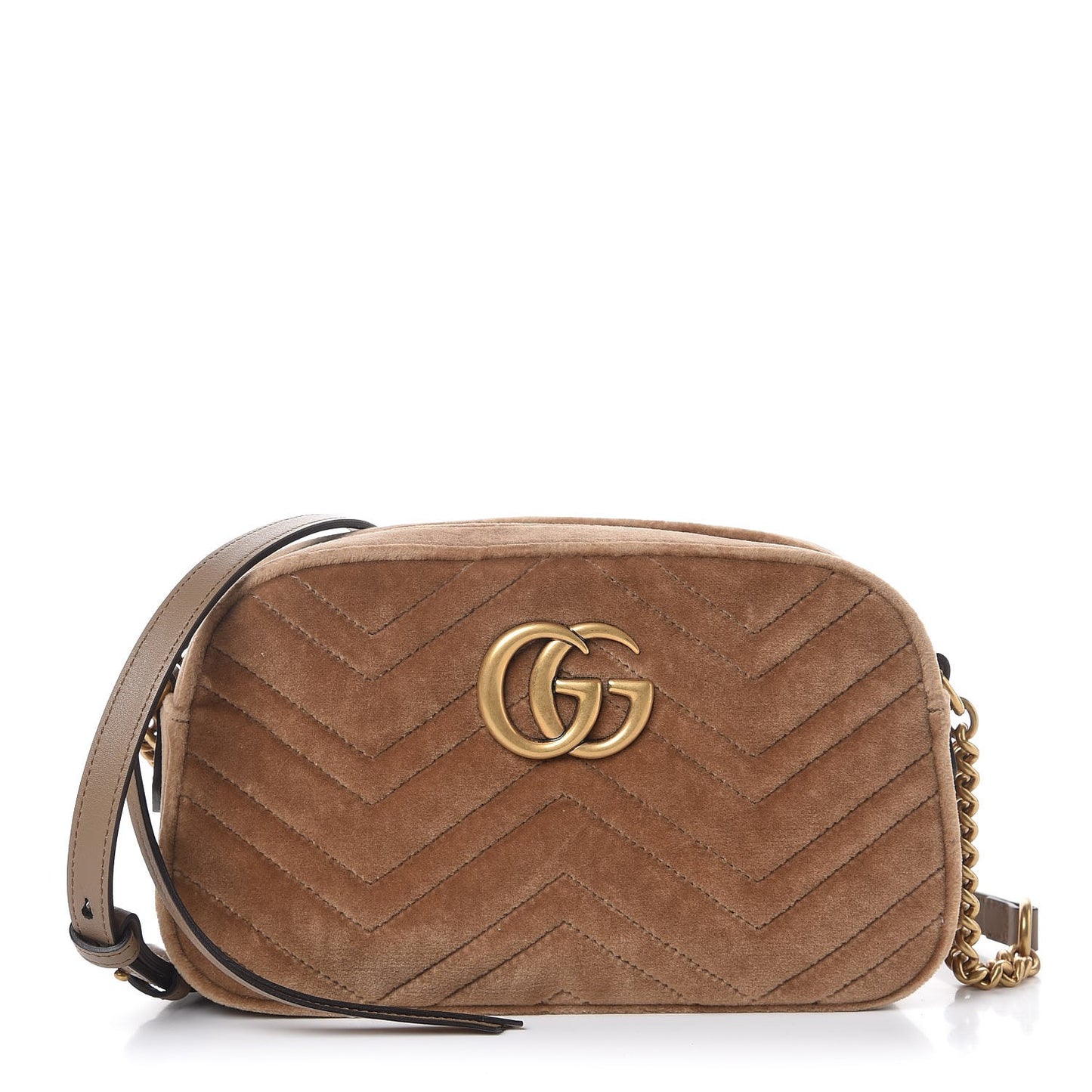 Velvet Matelasse Small GG Marmont Chain Shoulder Bag Taupe
