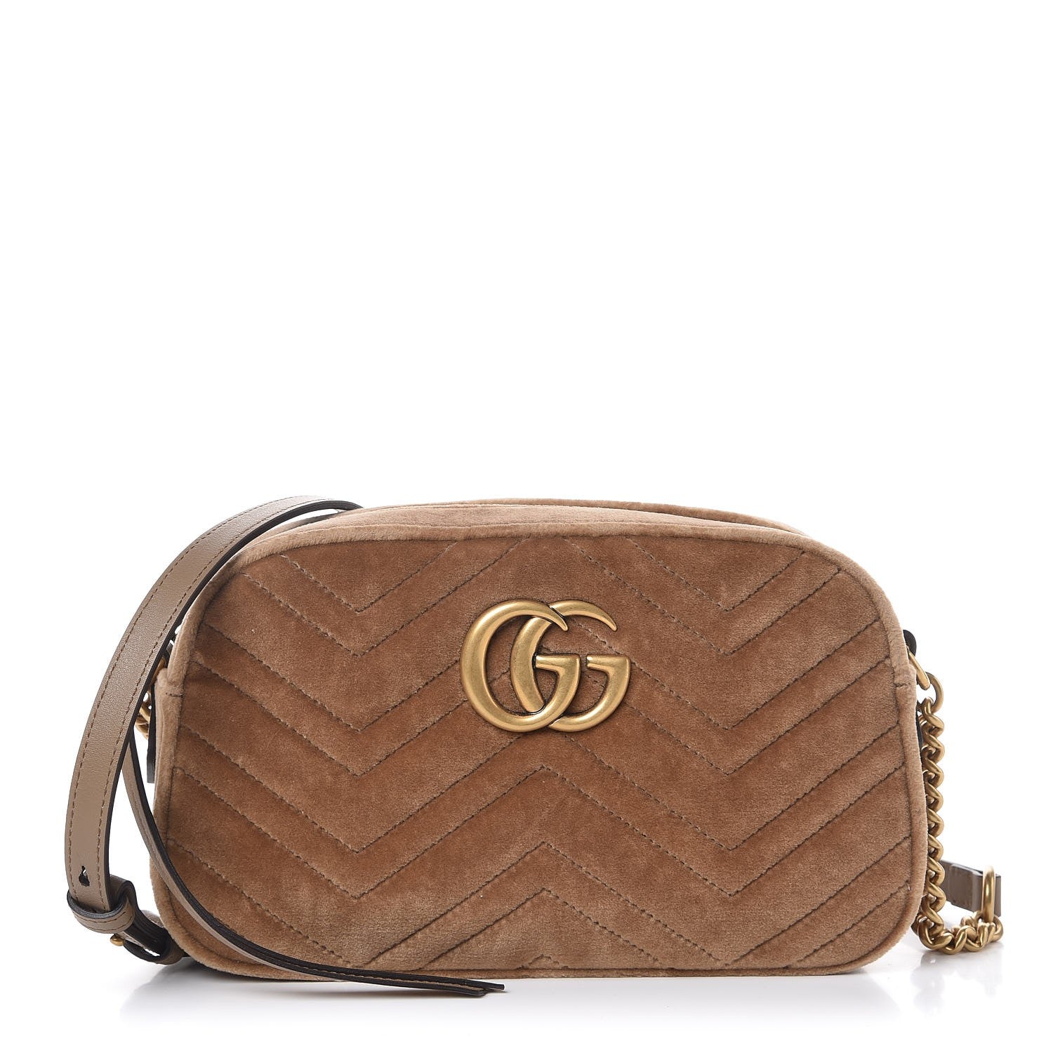 Gucci Velvet Matelasse Small GG Marmont Chain Shoulder Bag Taupe 1 of 7