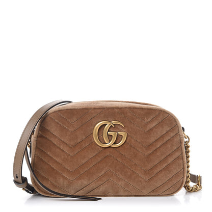 Gucci Velvet Matelasse Small GG Marmont Chain Shoulder Bag Taupe 1 of 7