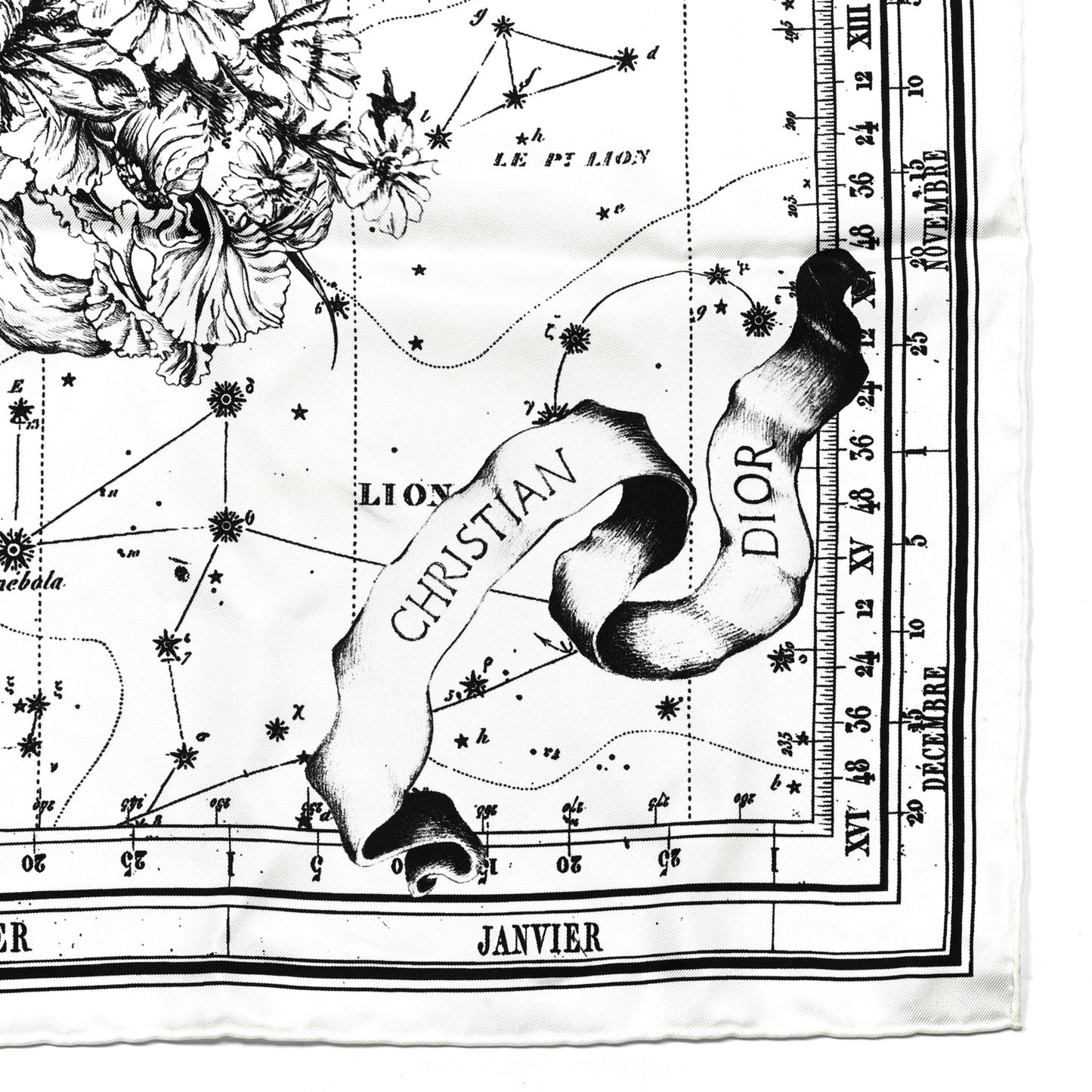 Silk Zodiac Print Square Scarf 55 Black White