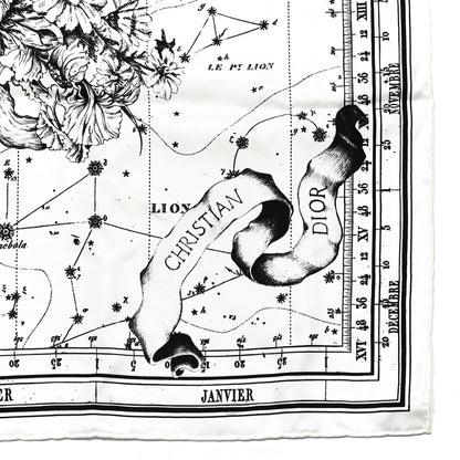 Christian Dior Silk Zodiac Print Square Scarf 55 Black White 2 of 4