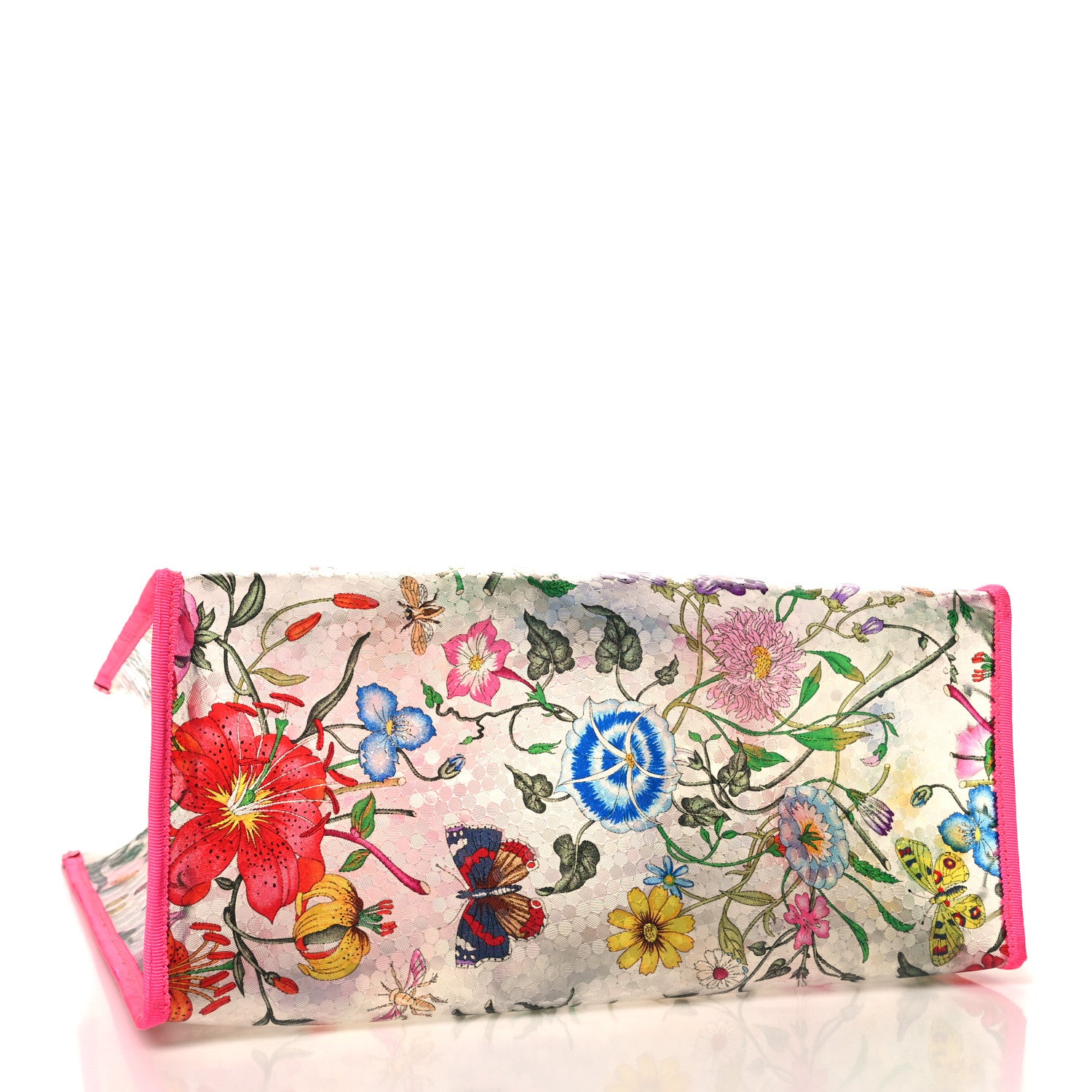 Gucci Calfskin Textured Vinyl Print Flora Tote Fluorescent Fuchsia 4 of 12