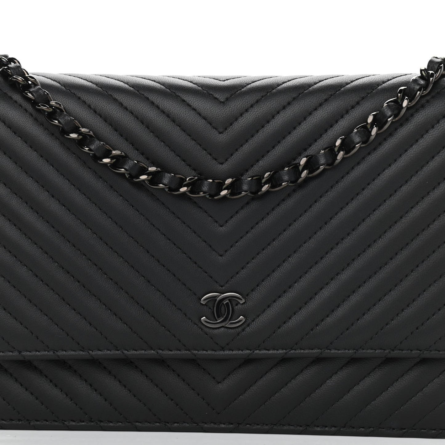 Lambskin Chevron Quilted Wallet On Chain WOC So Black