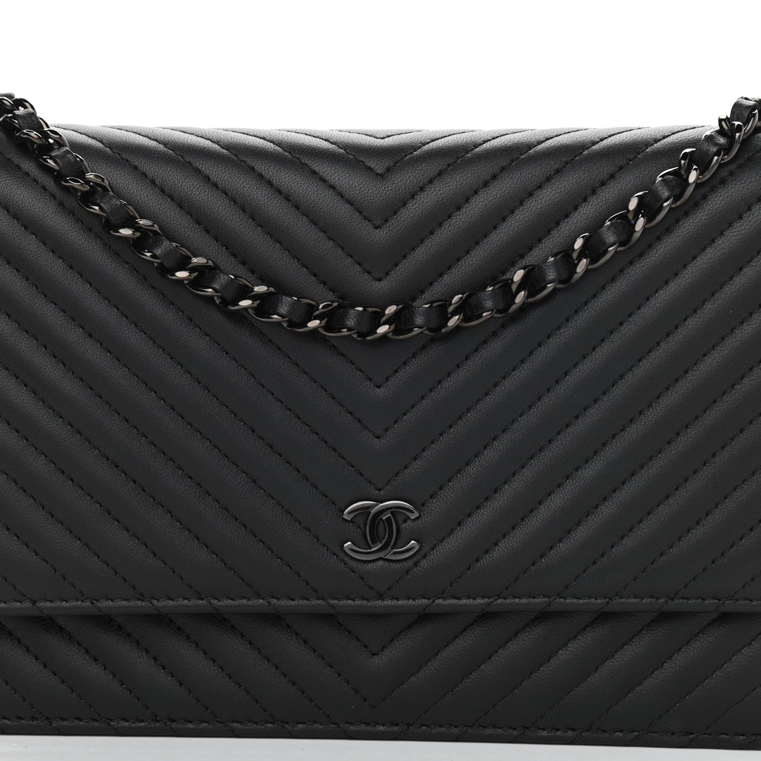 Chanel Lambskin Chevron Quilted Wallet On Chain WOC So Black 9 of 14