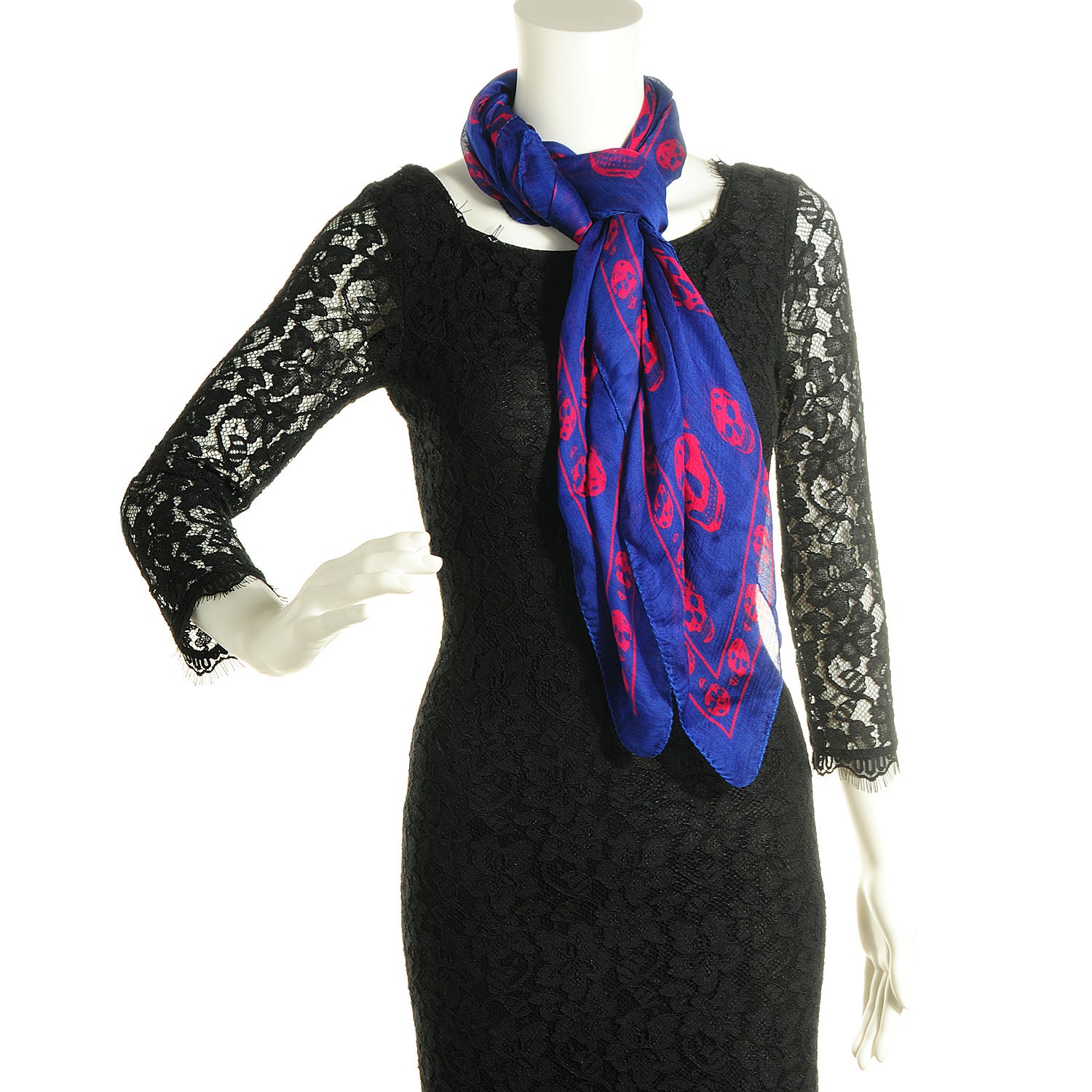Alexander McQueen Silk Chiffon Skull Scarf Blue Hot Pink 3 of 5