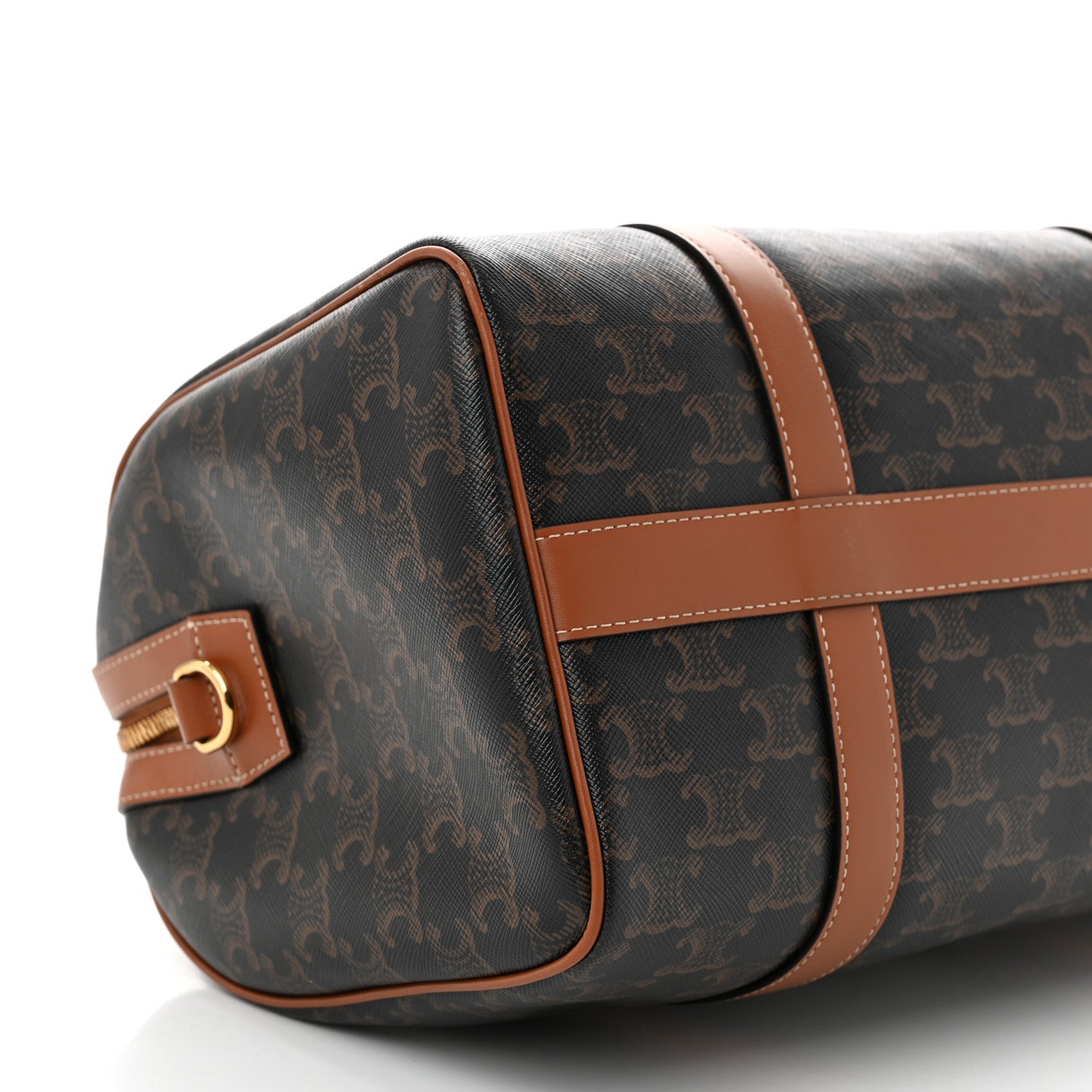 Celine Triomphe Canvas Calfskin Boston Bag Tan 10 of 11