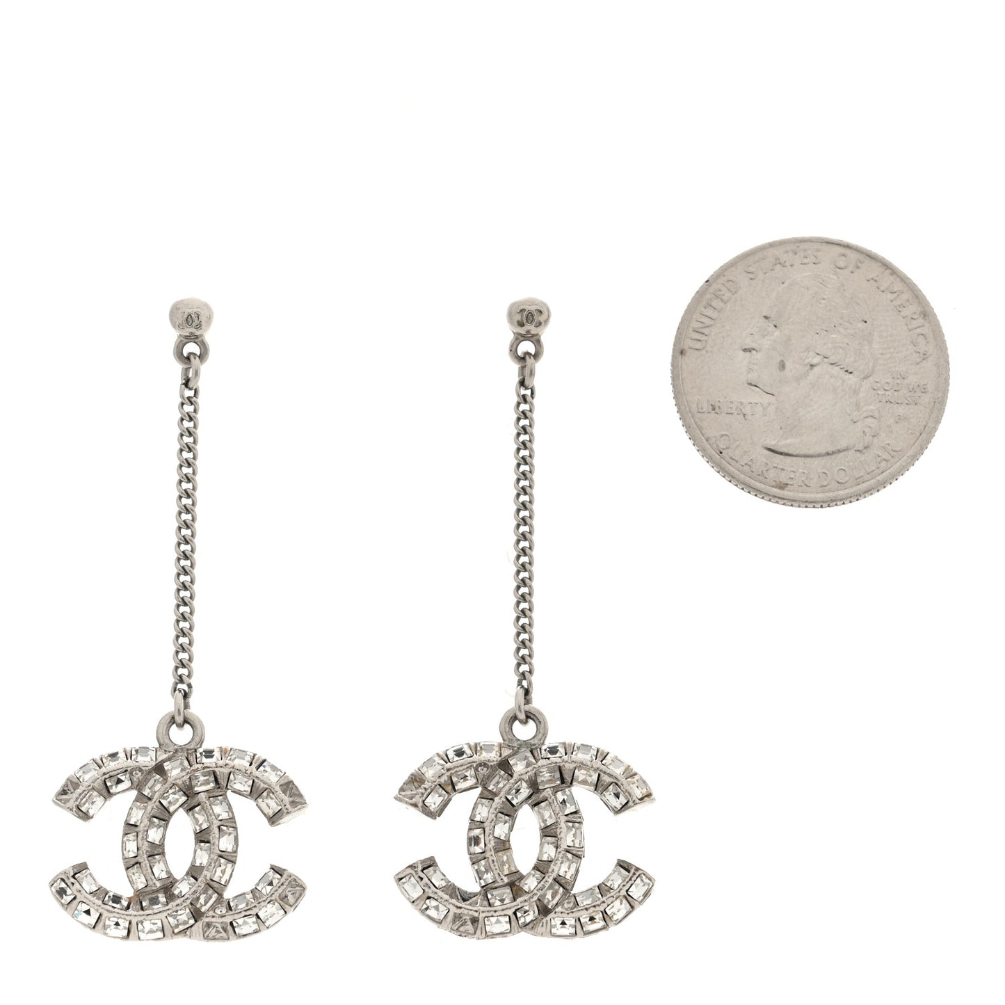 Baguette Crystal CC Drop Earrings Silver