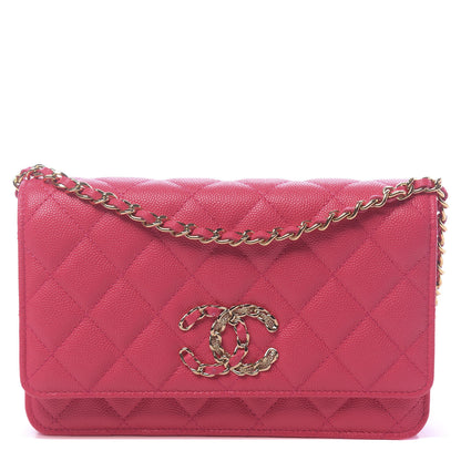 Chanel Caviar Quilted French New Wave Chain CC Wallet On Chain WOC Pink 1 of 12