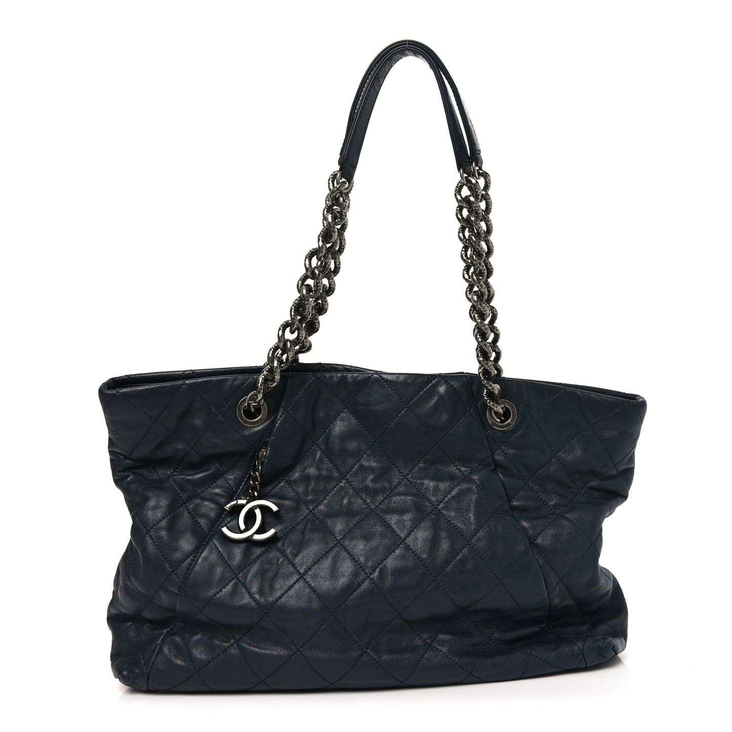 Calfskin Quilted Large Coco Pleats Tote Navy