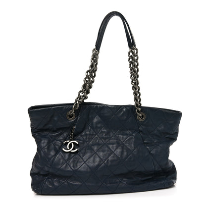 Chanel Calfskin Quilted Large Coco Pleats Tote Navy 1 of 11