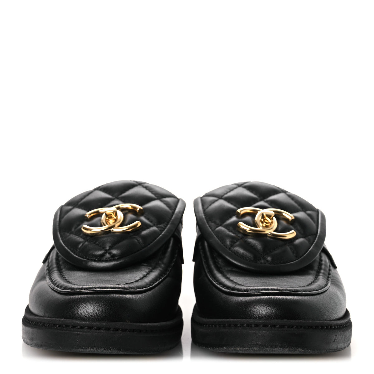 Lambskin Quilted CC Turnlock Mules 36.5 Black