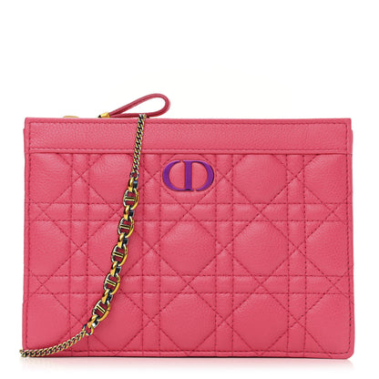 Christian Dior Calfskin Cannage Caro Zipped Pouch With Chain Warm Fuchsia 1 of 9