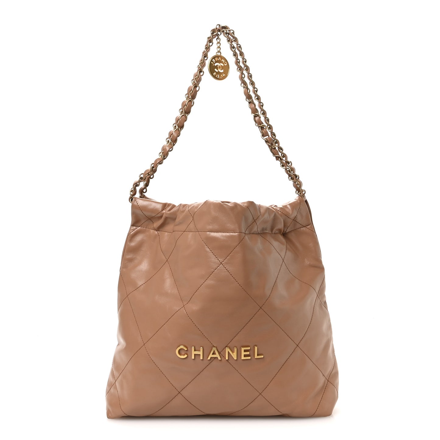 Shiny Calfskin Quilted Small Chanel 22 Camel